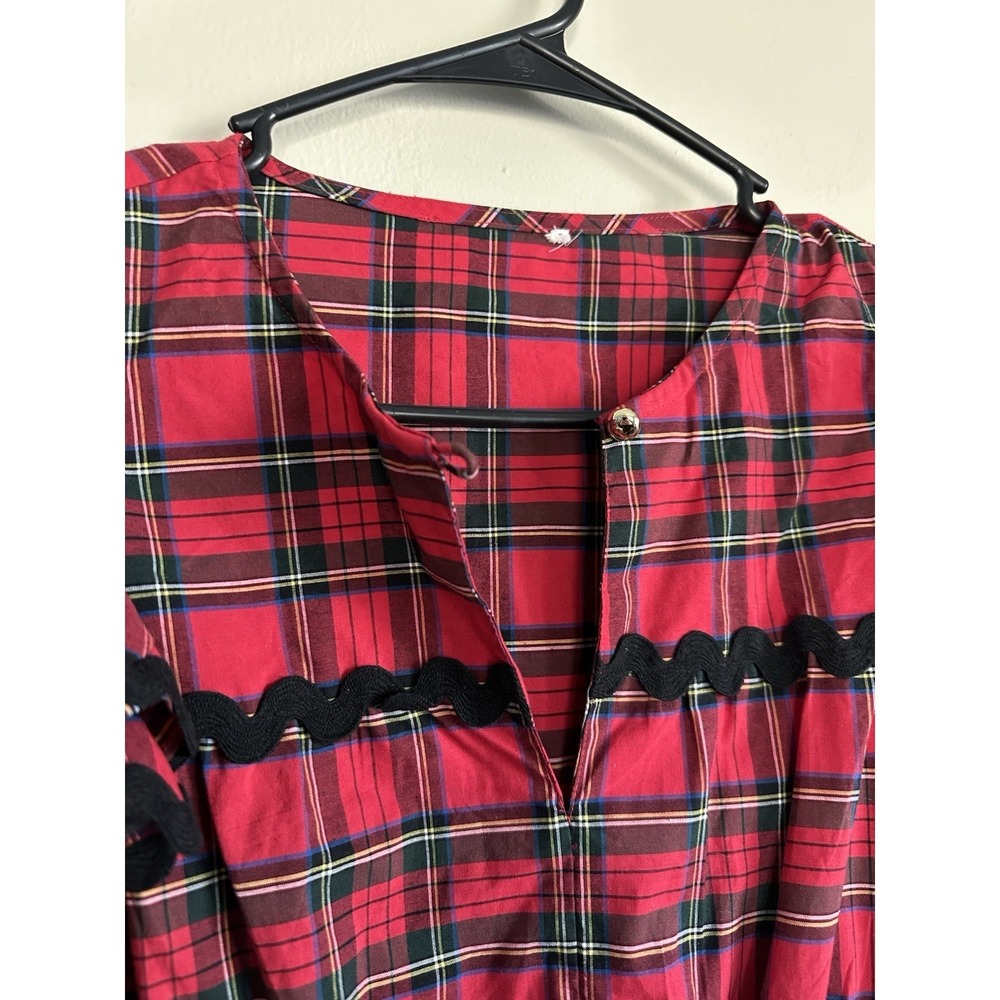 Red Tartan Plaid Frontier Dress 100% Cotton Tiered Ruffled Scottish Mountain - Picture 4 of 16